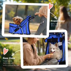 PawHut Pet Stroller Carrier Foldable Deluxe Jogger Walk Travel Dog Cat Blue - Additional view 5