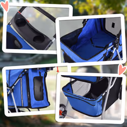 PawHut Pet Stroller Carrier Foldable Deluxe Jogger Walk Travel Dog Cat Blue - Additional view 6