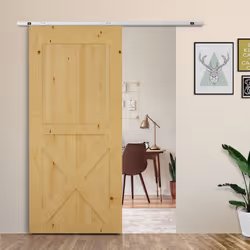 HOMCOM Modern Sliding Barn Door Hardware Kit Track System Gear Set Divider
