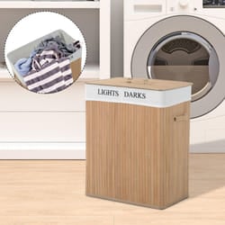 HOMCOM 100L Laundry Hamper Large 100L Double Washing Clothes Basket Natural