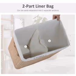 HOMCOM 100L Laundry Hamper Large 100L Double Washing Clothes Basket Natural - Additional view 4