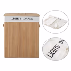 HOMCOM 100L Laundry Hamper Large 100L Double Washing Clothes Basket Natural - Additional view 5