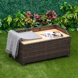 Outsunny Rattan Outdoor Storage Bench with Aluminium Frame, Mixed Brown