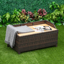 Outsunny Rattan Outdoor Storage Bench with Aluminium Frame, Mixed Brown
