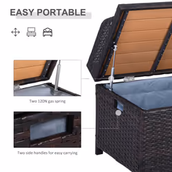Outsunny Rattan Outdoor Storage Bench with Aluminium Frame, Mixed Brown
