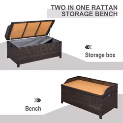 Outsunny Rattan Outdoor Storage Bench with Aluminium Frame, Mixed Brown