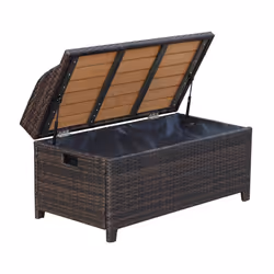 Outsunny Rattan Outdoor Storage Bench with Aluminium Frame, Mixed Brown - Additional view 6