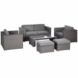 Outsunny 6pc Garden Furniture Set Rattan Sofa Outdoor Wicker Table Ottoman Stool