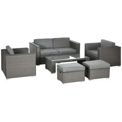 Outsunny 6pc Garden Furniture Set Rattan Sofa Outdoor Wicker Table Ottoman Stool