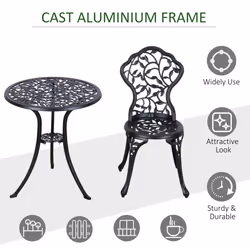 Outsunny Aluminium Bistro Set Garden Coffee Table Chair Outdoor Dining Set Black