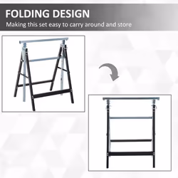 HOMCOM Set Of 2 Steel Saw Horses Telescopic Builders Work Bench Folding Black - Additional view 4
