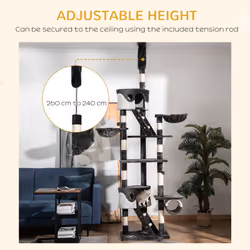 PawHut 240-260cm Floor to Ceiling Cat Tree with Scratching Posts - White