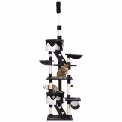 PawHut 240-260cm Floor to Ceiling Cat Tree with Scratching Posts - White - Additional view 8