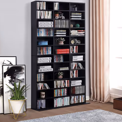 HOMCOM CD DVD Media Storage Shelves Display Shelf Racks Wooden Frame Black