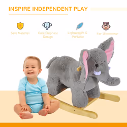 Ride on Elephant Rocker Children Rocking Horse Grey Nursery Rhymes Kids Toy Game
