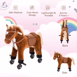 HOMCOM Rocking Horse Ride on Rocker Children Plush Toy Wooden Horse Sound