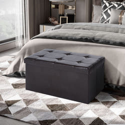 HOMCOM Storage Ottoman Tool Box Faux Leather Folding Bench Foot Rest, Brown