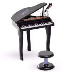 HOMCOM 37 Key Musical Mini Piano Electrionic Keyboard Microphone Stool Black