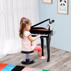 HOMCOM 37 Key Musical Mini Piano Electrionic Keyboard Microphone Stool Black