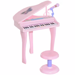 HOMCOM 37 Key Musical Mini Piano Electrionic Keyboard Microphone Stool Pink