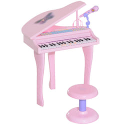 HOMCOM 37 Key Musical Mini Piano Electrionic Keyboard Microphone Stool Pink