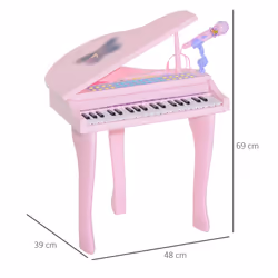 HOMCOM 37 Key Musical Mini Piano Electrionic Keyboard Microphone Stool Pink
