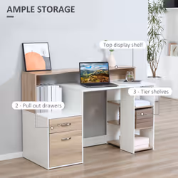 HOMCOM Multi-Storage & Workstation Desk Table Storage Shelves Home Office Oak - Additional view 4