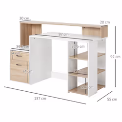HOMCOM Multi-Storage & Workstation Desk Table Storage Shelves Home Office Oak - Additional view 7