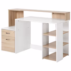 HOMCOM Multi-Storage & Workstation Desk Table Storage Shelves Home Office Oak - Additional view 8
