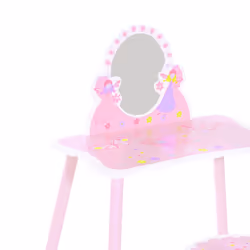 HOOMCOM Girls Kids Pink Dressing Table Make Up Play Set Desk Chair Mirror Wooden - Additional view 5
