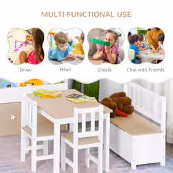HOMCOM 4-Piece Set Kids Wood Table Chair Bench w/ Storage Function for 3 Years+ - Additional view 11