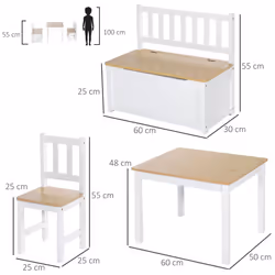 HOMCOM 4-Piece Set Kids Wood Table Chair Bench w/ Storage Function for 3 Years+ - Additional view 9