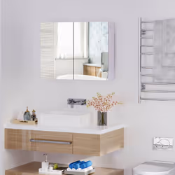 HOMCOM Mirror Cabinet Double Door Wall Mounted Modern Storage Unit Bathroom