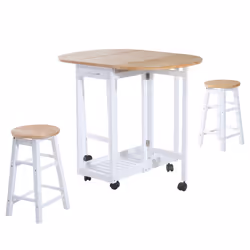 HOMCOM 3pc Wooden Kitchen Cart Trollet Table Folding Stools Space-saving - Additional view 8