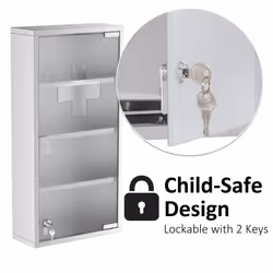 HOMCOM Medicine Cabinet Houseware Stainless Steel Medicine Cabinet Glass Door - Additional view 4