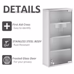 HOMCOM Medicine Cabinet Houseware Stainless Steel Medicine Cabinet Glass Door - Additional view 5
