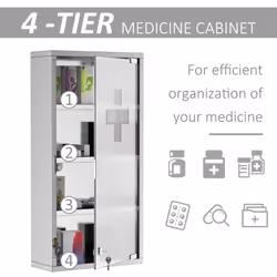 HOMCOM Medicine Cabinet Houseware Stainless Steel Medicine Cabinet Glass Door - Additional view 6