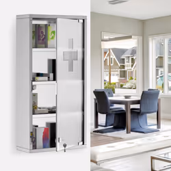 HOMCOM Medicine Cabinet Houseware Stainless Steel Medicine Cabinet Glass Door - Additional view 7