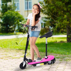 HOMCOM Foldable Powered Scooter 120W w/ Adjustable Seat and Brake, Pink