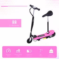 HOMCOM Foldable Powered Scooter 120W w/ Adjustable Seat and Brake, Pink