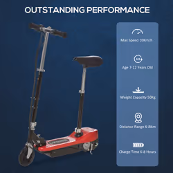HOMCOM Foldable Powered Scooter 120W w/ Adjustable Seat and Brake, Red