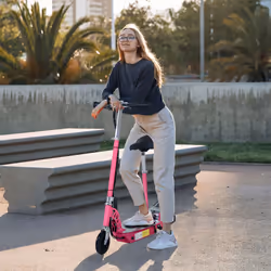 HOMCOM Foldable Powered Scooter with Adjustable Seat and Brake, Pink