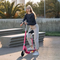 HOMCOM Foldable Powered Scooter with Adjustable Seat and Brake, Pink