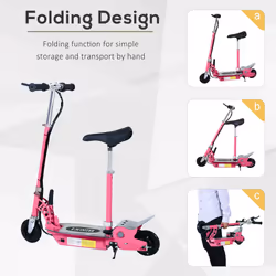 HOMCOM Foldable Powered Scooter with Adjustable Seat and Brake, Pink
