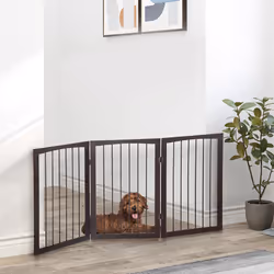 Pawhut Folding Pet Gate Fence Free Standing Child Safety Indoor Wood Durable
