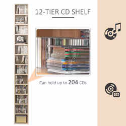 HOMCOM 204 CD Storage Tower Tall Bookcase Bookshelf with 12 Cubes Oak Tone