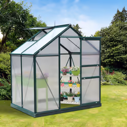 Outsunny 6x4ft Walk-In Polycarbonate Greenhouse Plant Grow Galvanized Aluminium