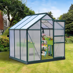 Outsunny 6x6ft Walk-In Polycarbonate Greenhouse Plant Grow Galvanized Aluminium