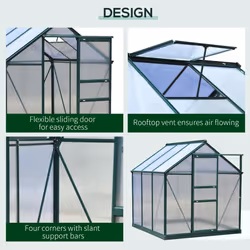 Outsunny 6x6ft Walk-In Polycarbonate Greenhouse Plant Grow Galvanized Aluminium - Additional view 11