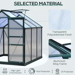 Outsunny 6x6ft Walk-In Polycarbonate Greenhouse Plant Grow Galvanized Aluminium - Additional view 4